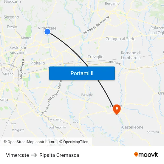 Vimercate to Ripalta Cremasca map