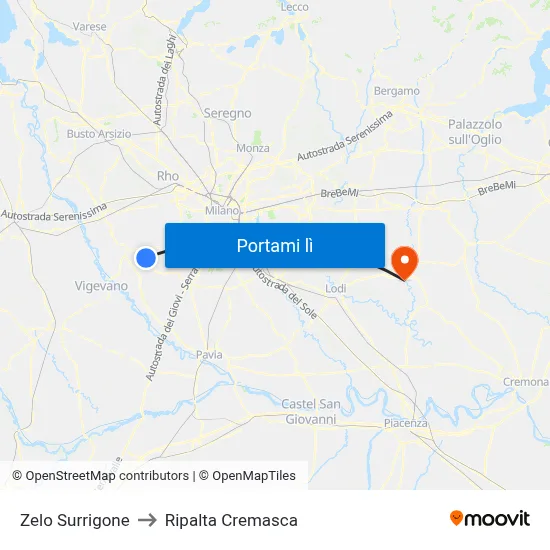 Zelo Surrigone to Ripalta Cremasca map