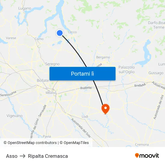 Asso to Ripalta Cremasca map