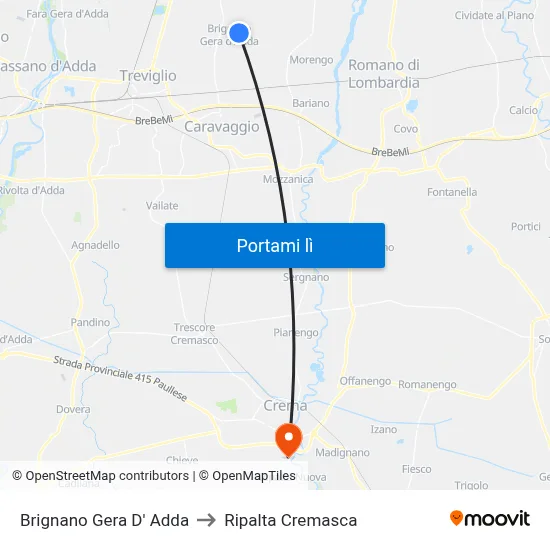 Brignano Gera D' Adda to Ripalta Cremasca map