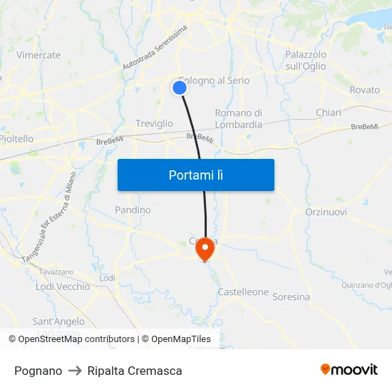 Pognano to Ripalta Cremasca map
