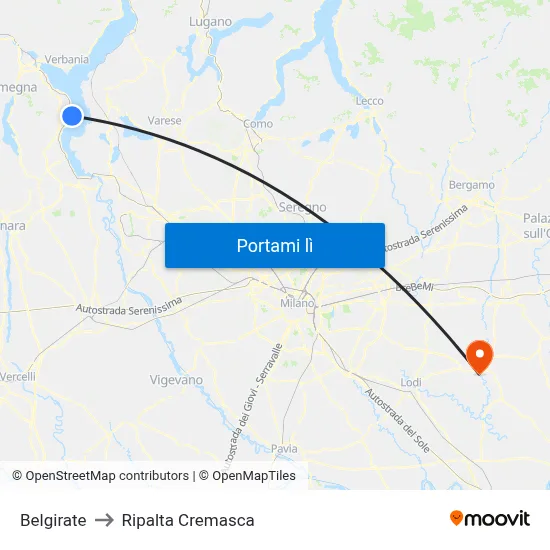 Belgirate to Ripalta Cremasca map