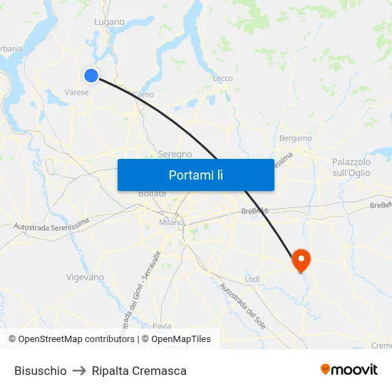 Bisuschio to Ripalta Cremasca map