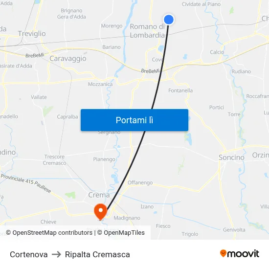 Cortenova to Ripalta Cremasca map