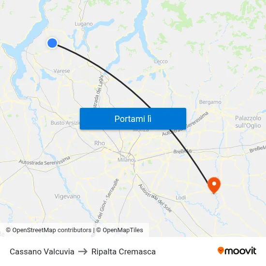 Cassano Valcuvia to Ripalta Cremasca map
