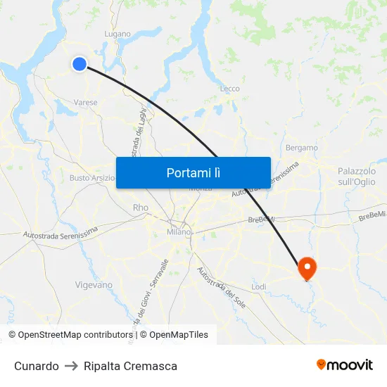 Cunardo to Ripalta Cremasca map