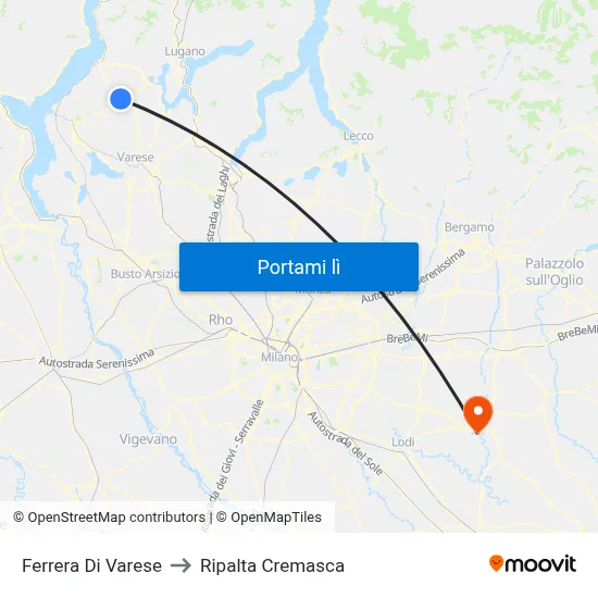 Ferrera Di Varese to Ripalta Cremasca map
