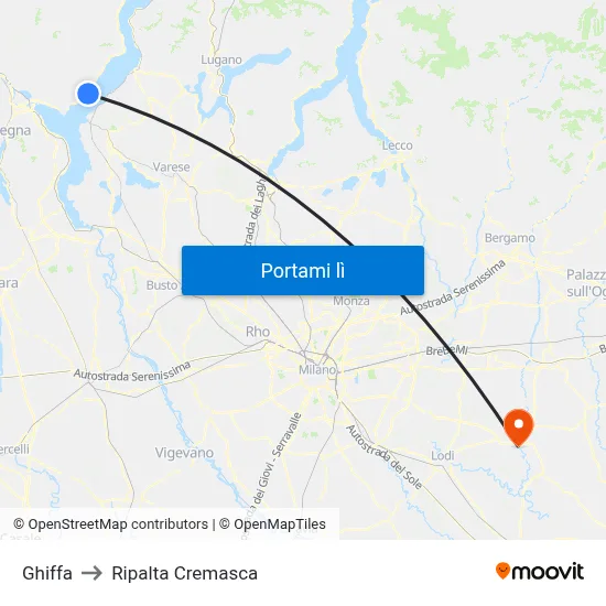 Ghiffa to Ripalta Cremasca map