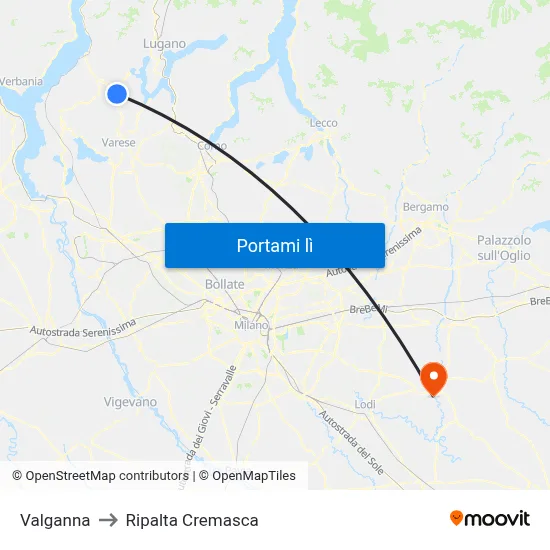 Valganna to Ripalta Cremasca map