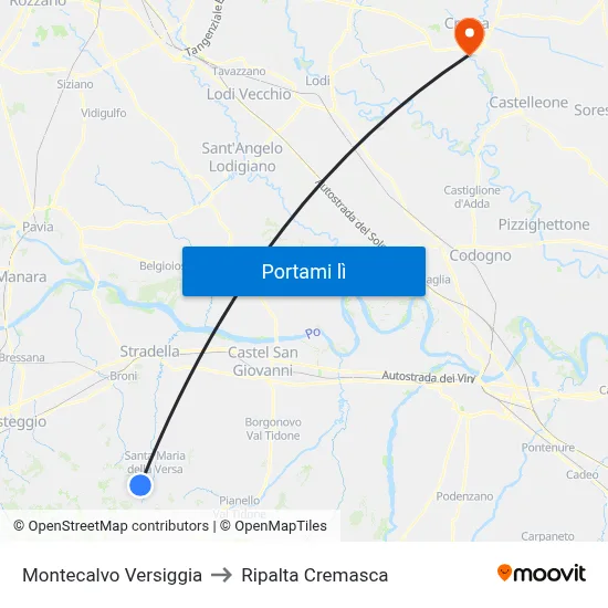 Montecalvo Versiggia to Ripalta Cremasca map