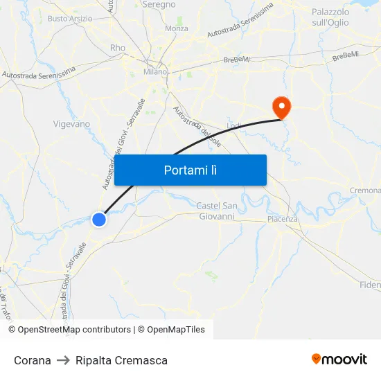Corana to Ripalta Cremasca map