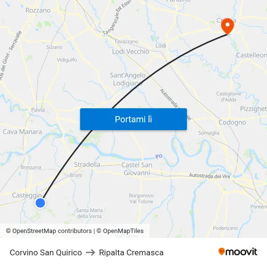 Corvino San Quirico to Ripalta Cremasca map