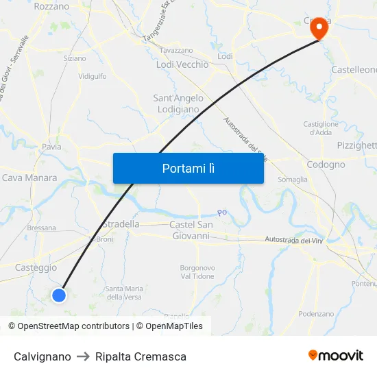Calvignano to Ripalta Cremasca map