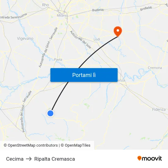 Cecima to Ripalta Cremasca map
