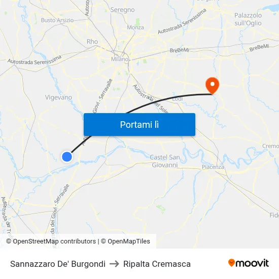 Sannazzaro De' Burgondi to Ripalta Cremasca map