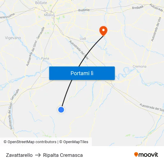 Zavattarello to Ripalta Cremasca map