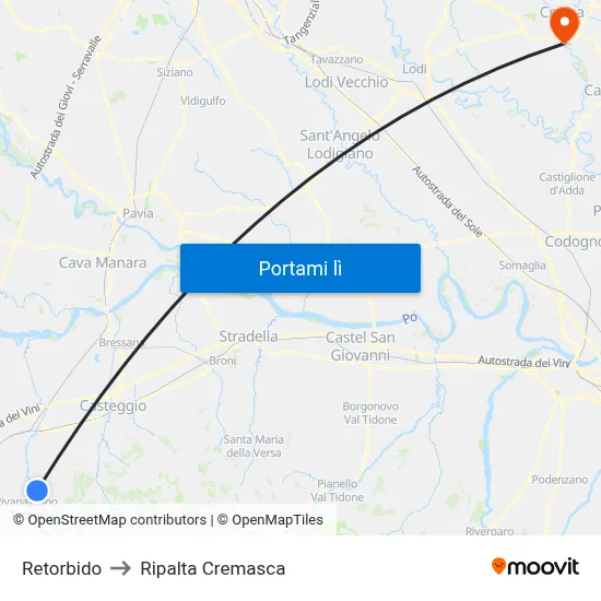 Retorbido to Ripalta Cremasca map