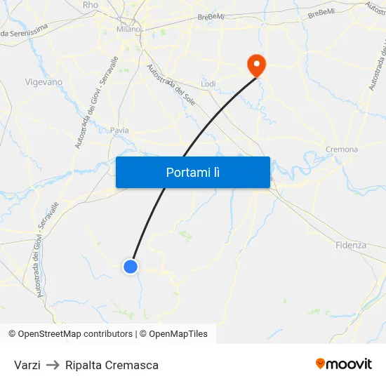 Varzi to Ripalta Cremasca map