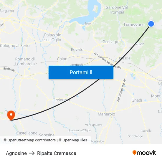 Agnosine to Ripalta Cremasca map