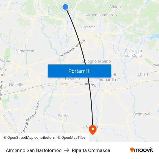 Almenno San Bartolomeo to Ripalta Cremasca map