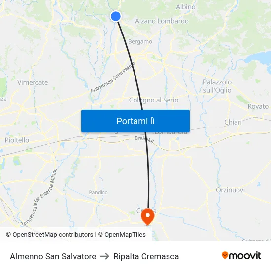 Almenno San Salvatore to Ripalta Cremasca map