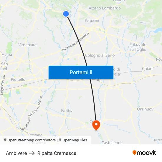 Ambivere to Ripalta Cremasca map