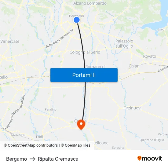 Bergamo to Ripalta Cremasca map