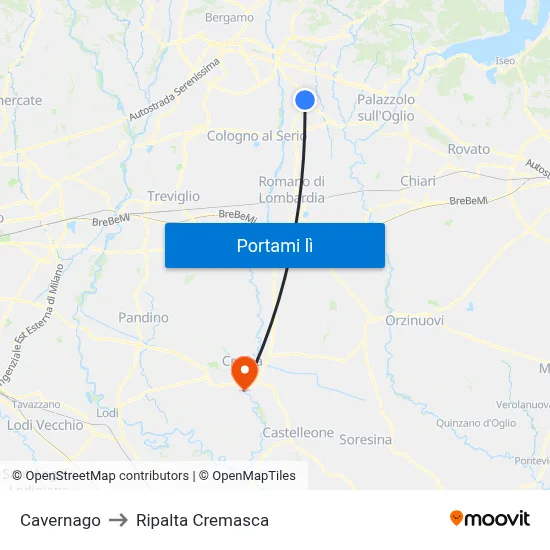 Cavernago to Ripalta Cremasca map
