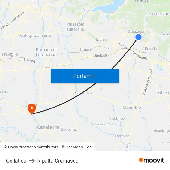 Cellatica to Ripalta Cremasca map