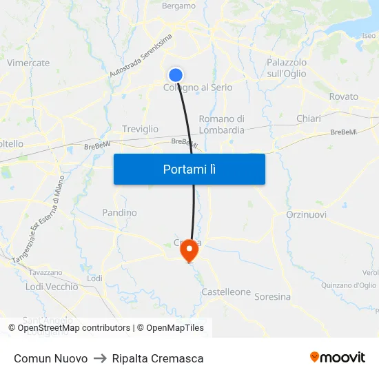 Comun Nuovo to Ripalta Cremasca map
