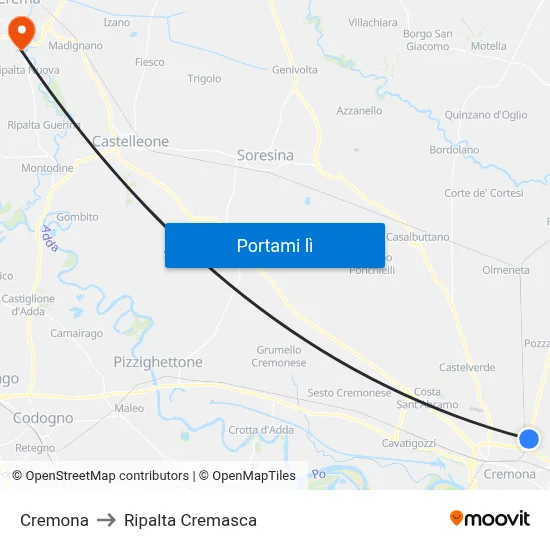Cremona to Ripalta Cremasca map