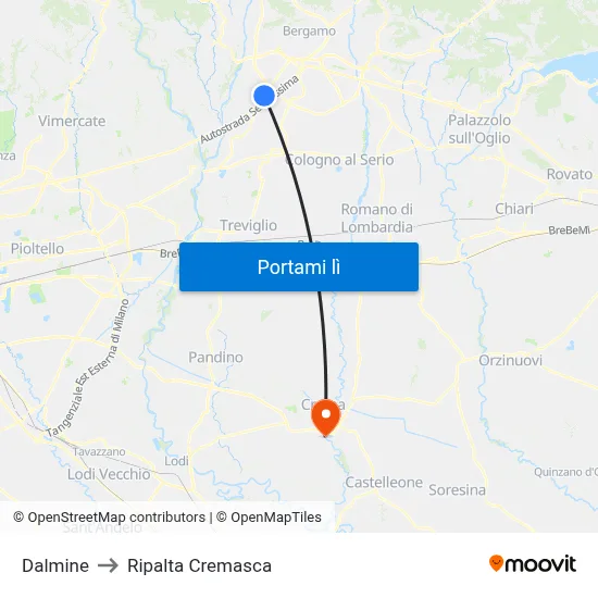 Dalmine to Ripalta Cremasca map