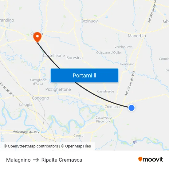Malagnino to Ripalta Cremasca map