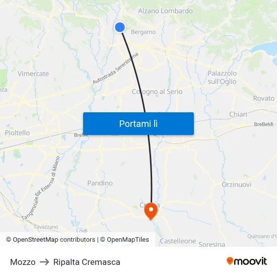 Mozzo to Ripalta Cremasca map