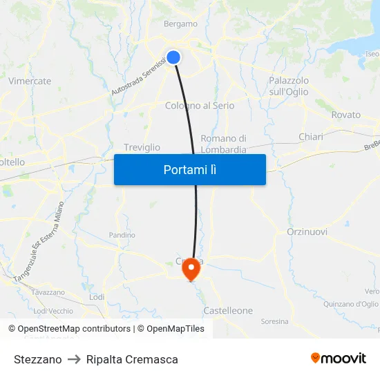 Stezzano to Ripalta Cremasca map