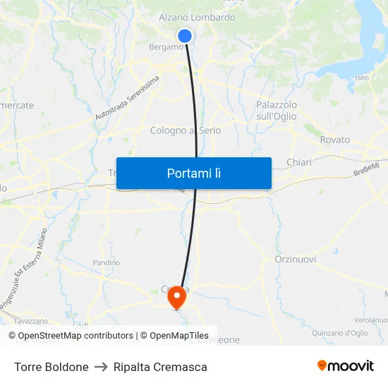 Torre Boldone to Ripalta Cremasca map