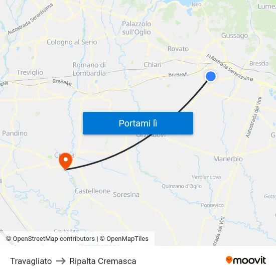Travagliato to Ripalta Cremasca map