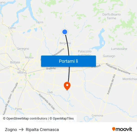 Zogno to Ripalta Cremasca map