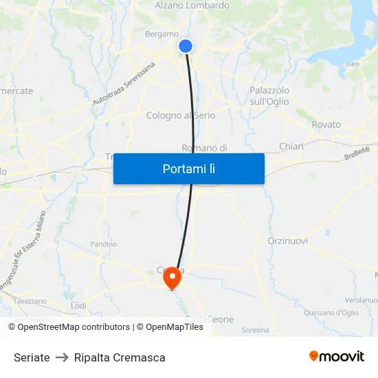 Seriate to Ripalta Cremasca map