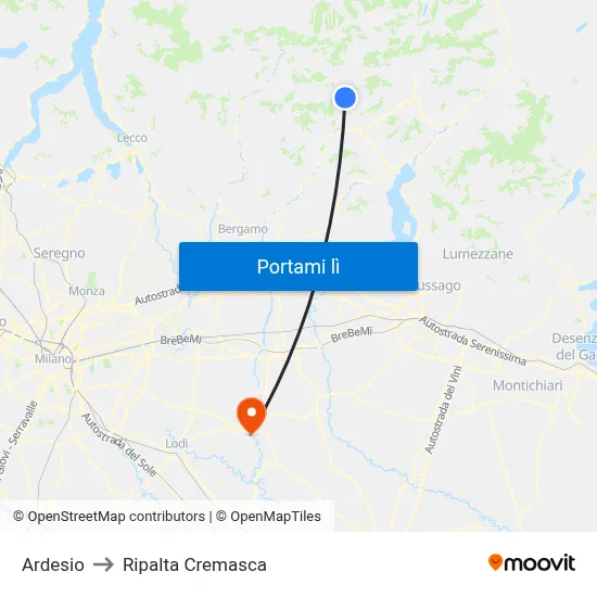 Ardesio to Ripalta Cremasca map