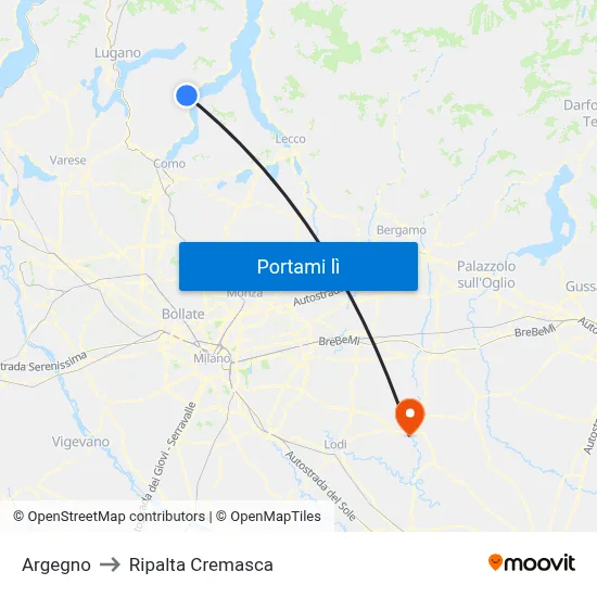 Argegno to Ripalta Cremasca map