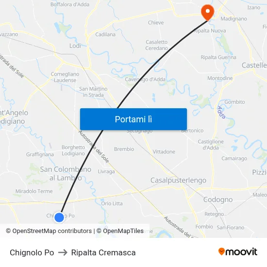 Chignolo Po to Ripalta Cremasca map