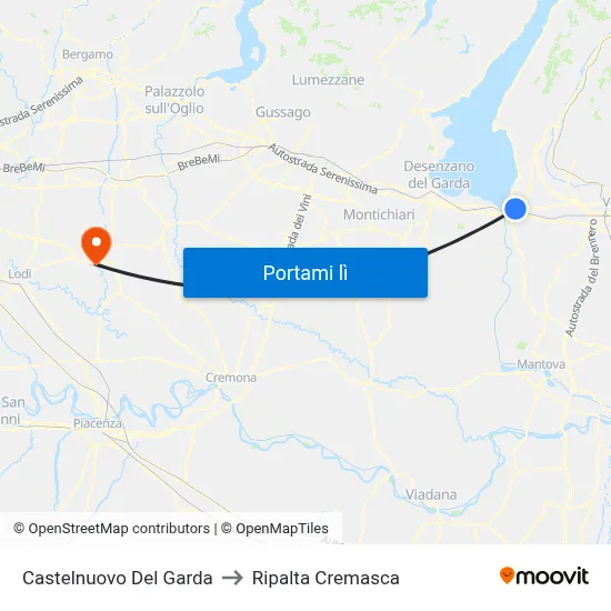Castelnuovo Del Garda to Ripalta Cremasca map