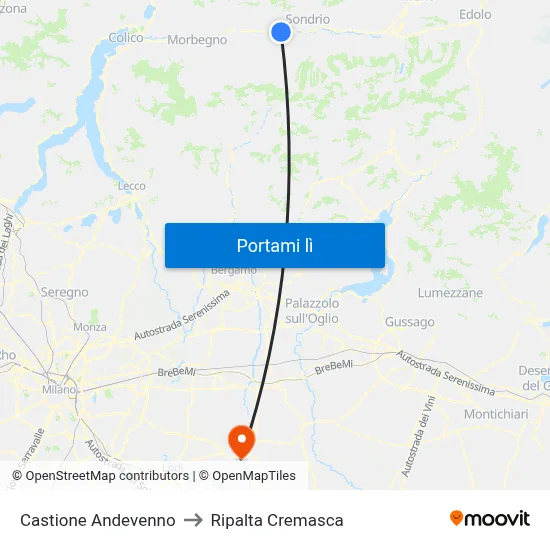 Castione Andevenno to Ripalta Cremasca map