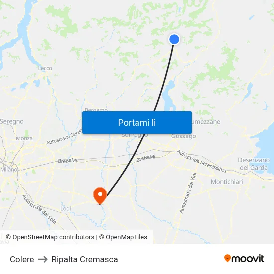 Colere to Ripalta Cremasca map