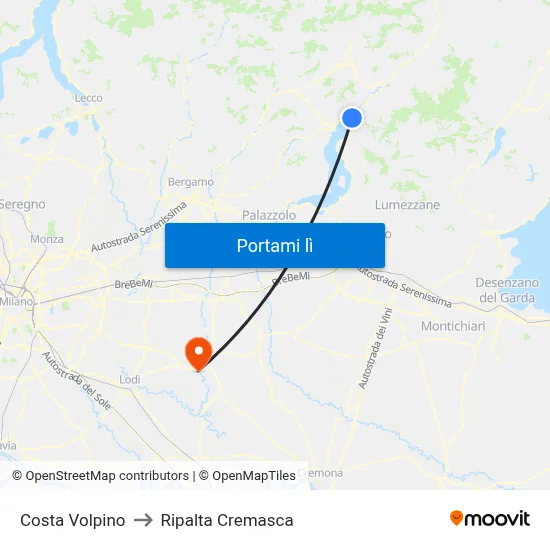 Costa Volpino to Ripalta Cremasca map