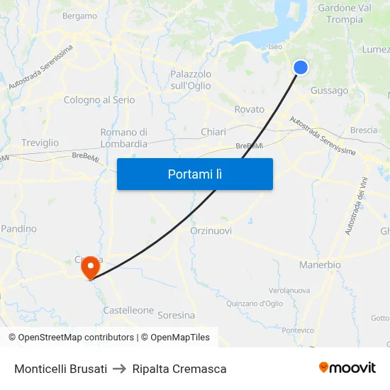 Monticelli Brusati to Ripalta Cremasca map