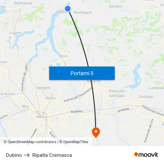 Dubino to Ripalta Cremasca map