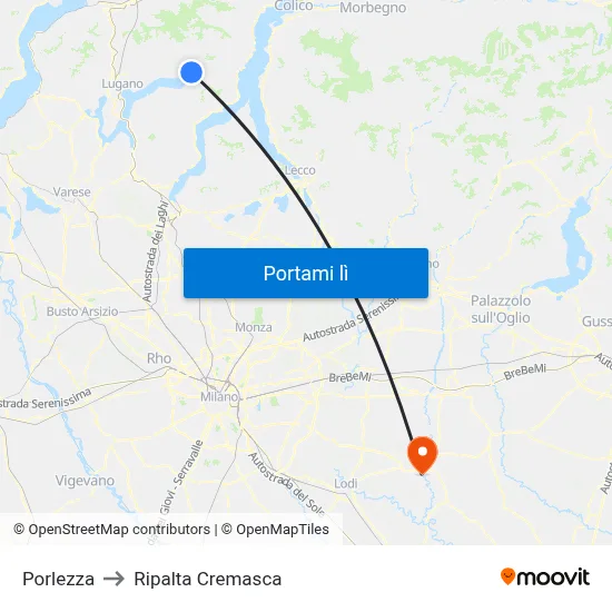Porlezza to Ripalta Cremasca map