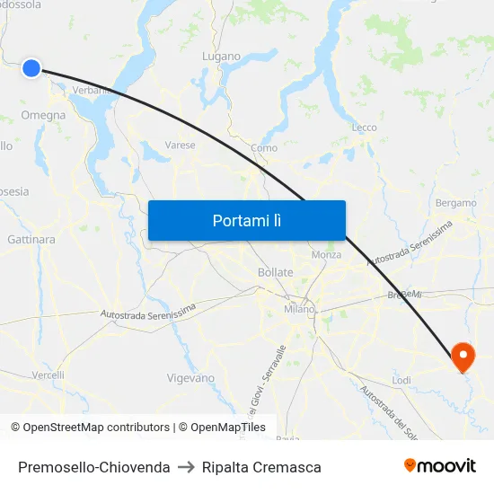 Premosello-Chiovenda to Ripalta Cremasca map